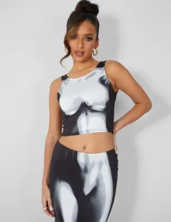 Public Desire Body Heat Print Racer Slinky Top Black Best