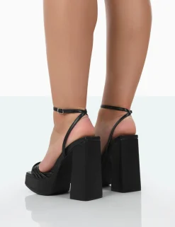 Public Desire Boujee Pu Square Toe Strappy Block Heels Black Online