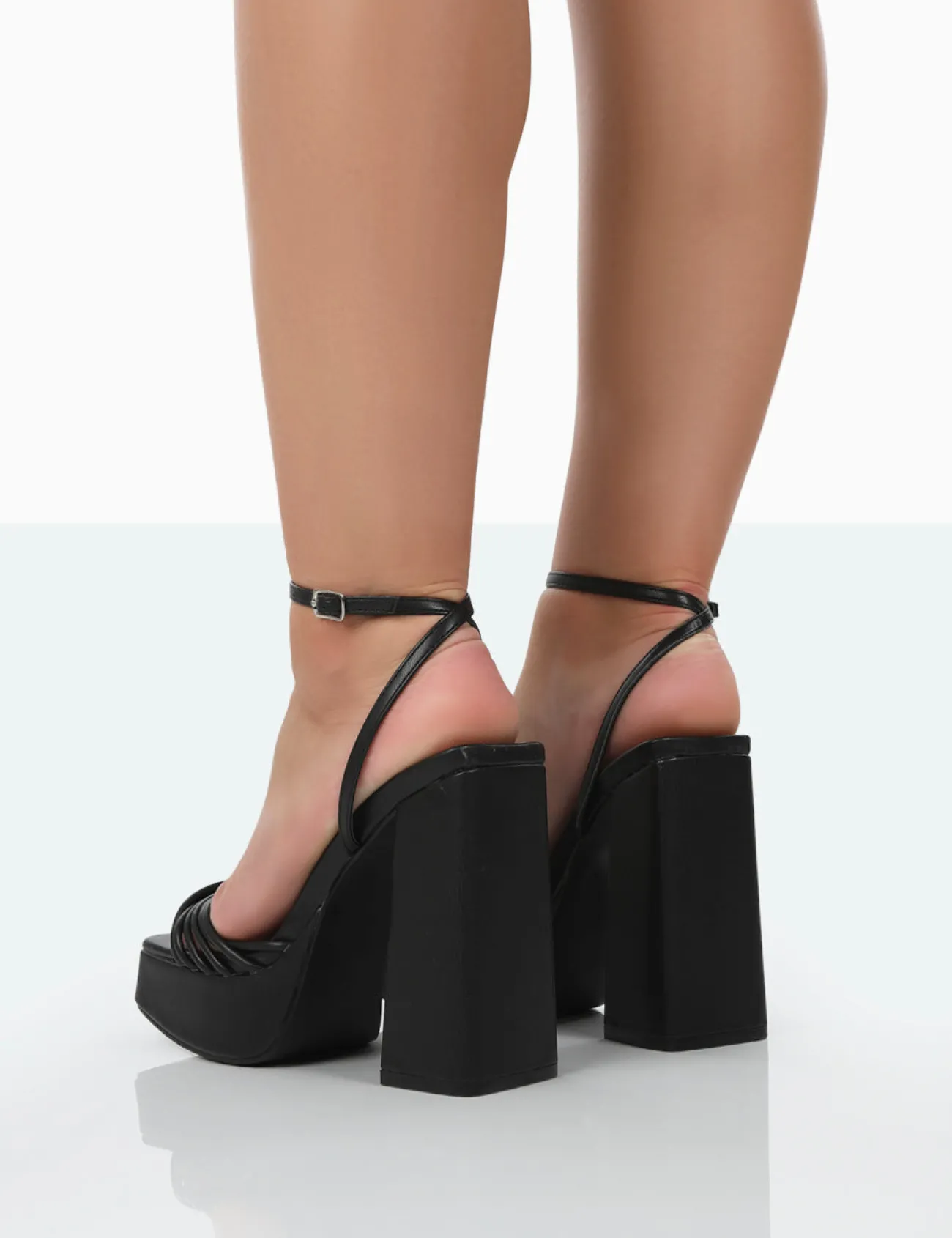 Public Desire Boujee Pu Square Toe Strappy Block Heels Black Online
