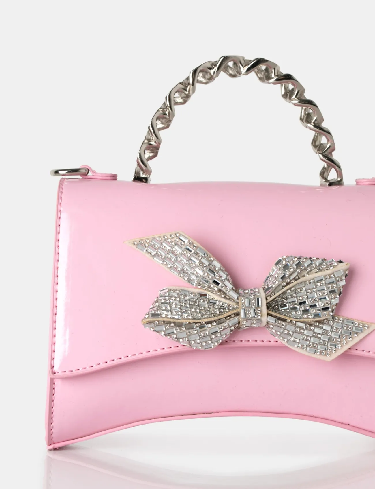 Public Desire Bow Baby Patent Chain Handle Diamante Grab Bag Pink Sale