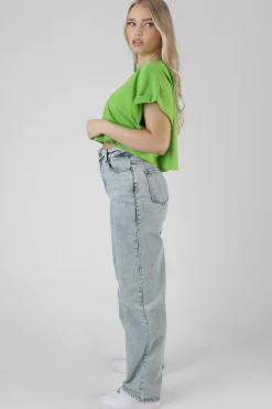 Public Desire Boxy Oversized Cropped T-Shirt Green New