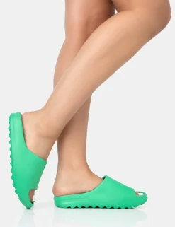 Public Desire Brady Jade Rubber Flat Slider Sandals Green Outlet