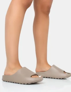 Public Desire Brady Rubber Flat Slider Sandals Elm Cheap