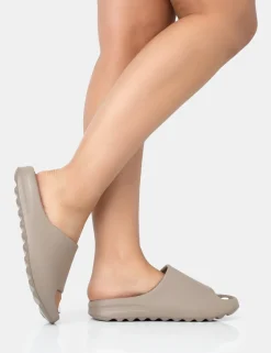 Public Desire Brady Rubber Flat Slider Sandals Elm Cheap