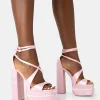 Public Desire Breanna Baby Pink Satin Strappy Ankle Extreme Double Platform Block Heels Babypink Online