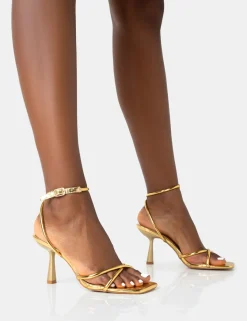 Public Desire Bree Pu Barely There Square Toe Mid Stiletto Heels Gold Flash Sale