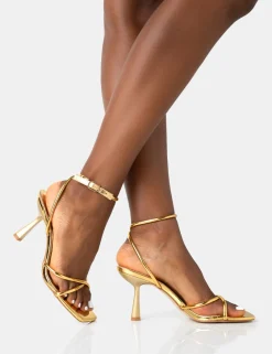 Public Desire Bree Pu Barely There Square Toe Mid Stiletto Heels Gold Flash Sale