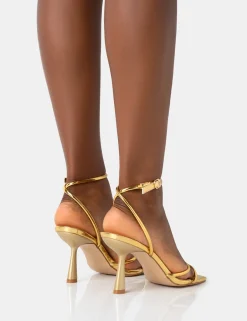 Public Desire Bree Pu Barely There Square Toe Mid Stiletto Heels Gold Flash Sale