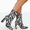Public Desire Bridget Printed Pu Pointed Toe Block Heeled Ankle Boots Zebra Sale