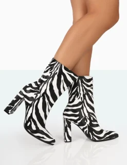 Public Desire Bridget Printed Pu Pointed Toe Block Heeled Ankle Boots Zebra Sale