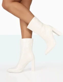 Public Desire Bridget Pu Pointed Toe Block Heeled Ankle Boots White Cheap