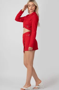 Public Desire Buckle Detail Cropped Blazer Red New