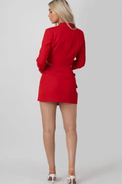 Public Desire Buckle Detail Cropped Blazer Red New