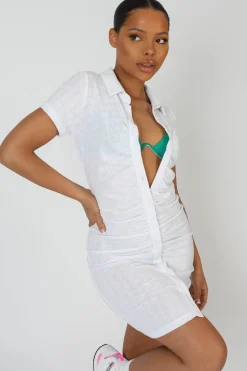 Public Desire Button Front Ruched Dress White Online