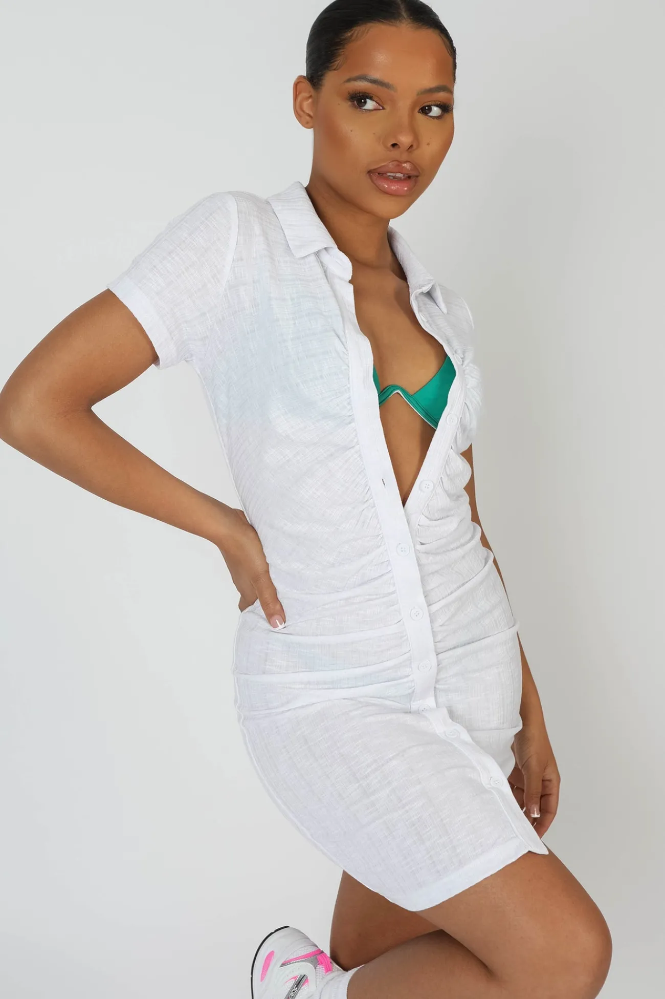 Public Desire Button Front Ruched Dress White Online