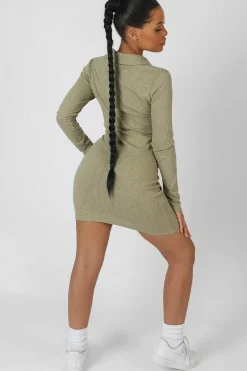 Public Desire Button Front Ruched Dress Khaki Lightkhaki Fashion