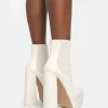 Public Desire Cady Pu Platform Pointed Toe Block Heel Ankle Boots Ecru Best