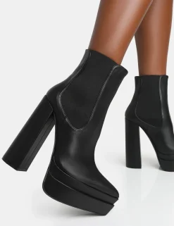 Public Desire Cady Pu Platform Pointed Toe Block Heel Ankle Boots Black Best