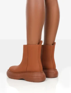 Public Desire Caia Platform Chunky Sole Ankle Boot Tan Cheap