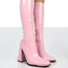 Public Desire Caryn Patent Knee High Heeled Boots Pink Discount