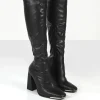 Public Desire Caryn Pu Knee High Block Heeled Boot Black Store