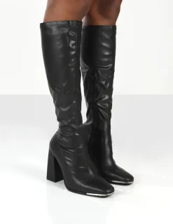 Public Desire Caryn Pu Knee High Block Heeled Boot Black Store
