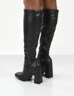 Public Desire Caryn Pu Knee High Block Heeled Boot Black Store