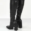 Public Desire Caryn Pu Wide Fit Knee High Block Heeled Boot Black Store