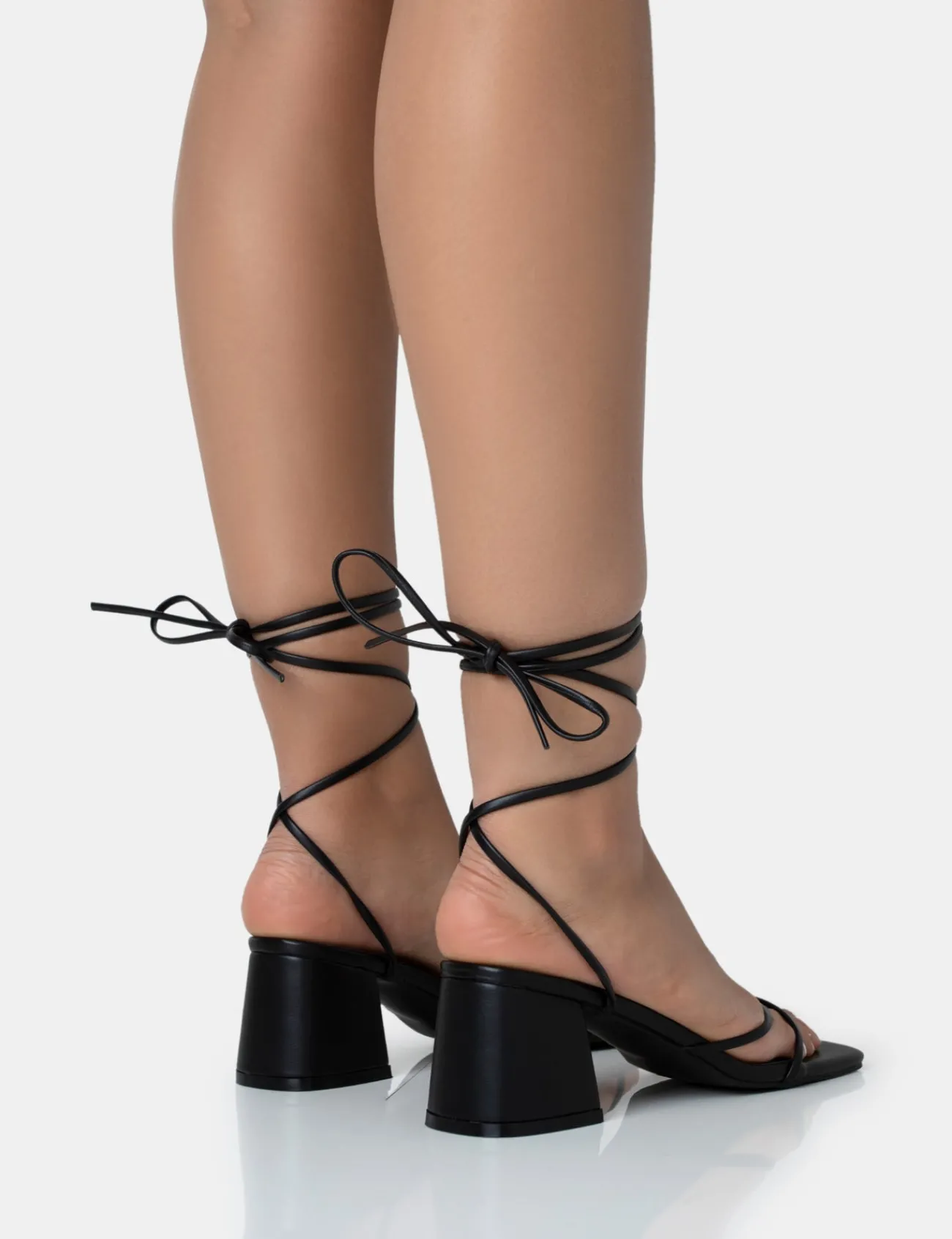 Public Desire Casey Strappy Lace Up Square Toe Low Block Heel Sandals Black Clearance