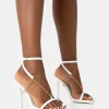 Public Desire Catwalk Pu Chain Strappy Square Toe Stiletto Heels White Fashion