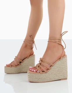 Public Desire Chakkra Pu High Heeled Sandal Espadrilles Wedges Nude Store