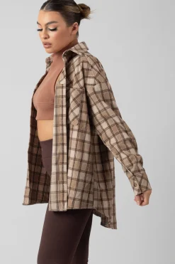 Public Desire Check Shirt In With Button Fastening Camel New