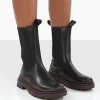 Public Desire Cherry Chunky Sole Chelsea Ankle Boots Black New