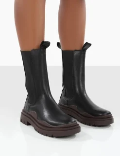 Public Desire Cherry Chunky Sole Chelsea Ankle Boots Black New