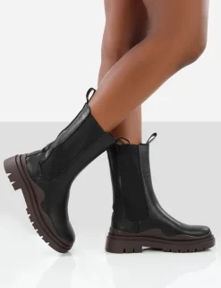 Public Desire Cherry Chunky Sole Chelsea Ankle Boots Black New