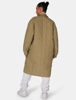 Public Desire Chevron Quilted Longline Jacket Khaki Cheap