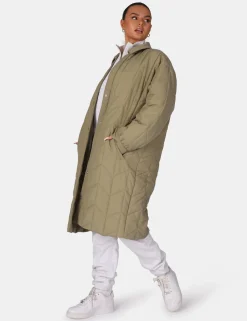 Public Desire Chevron Quilted Longline Jacket Khaki Cheap