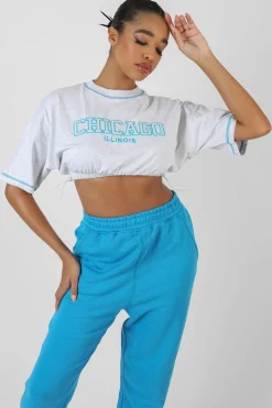 Public Desire Chicago Elasticated Hem Cropped T-Shirt Oatmeal Marl New