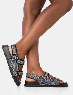 Public Desire Chichi Diamante Double Strap Dad Sandals Black Shop