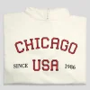 Public Desire Chigago Slogan Oversized Hoodie Ecru Red Outlet