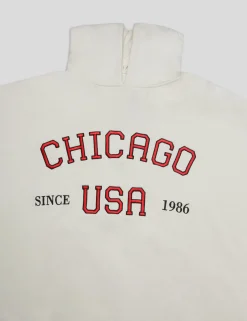 Public Desire Chigago Slogan Oversized Hoodie Ecru Red Outlet