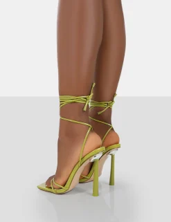 Public Desire Ci Ci Patent Square Toe Lace Up Stiletto Heels Green Flash Sale
