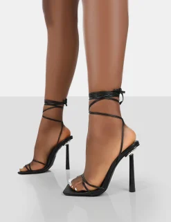 Public Desire Ci Ci Pu Square Toe Lace Up Stiletto Heels Black Store