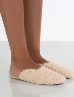 Public Desire Ciao Natural Teddy Slip On Slippers Nude Discount