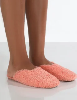 Public Desire Ciao Teddy Slip On Slippers Pink New