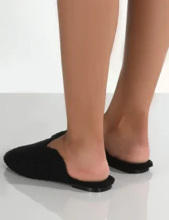 Public Desire Ciao Teddy Slip On Slippers Black New