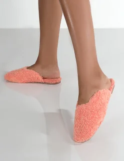 Public Desire Ciao Teddy Slip On Slippers Pink New