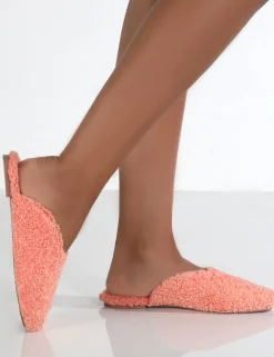 Public Desire Ciao Teddy Slip On Slippers Pink New