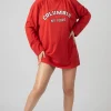 Public Desire Columbia Slogan Long Sleeved T-Shirt Dress Red Store