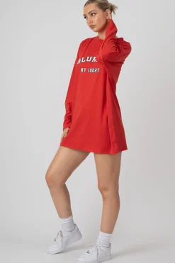Public Desire Columbia Slogan Long Sleeved T-Shirt Dress Red Store